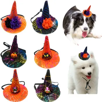 

Halloween Pet Headress Dog Hat Charming Halloween Cap Adjustable Pumpkin Cobweb & Witch Pet Cap Dog Cat Accessories