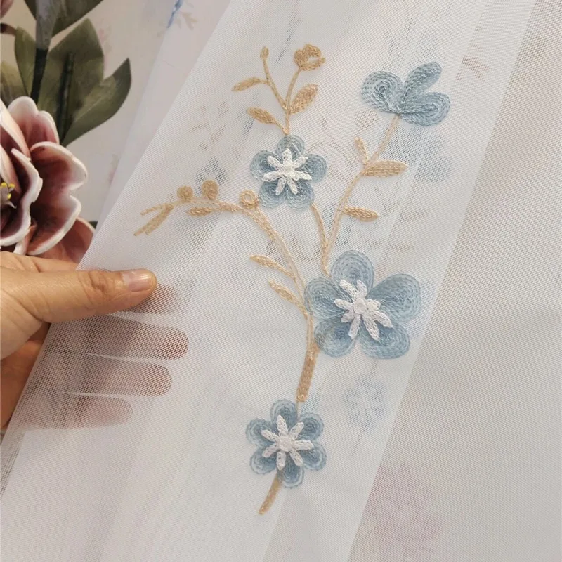 Синий маленький цветок вышитые белые занавески для гостиной минимализм тюль сетка окно Drpes для кухни балкон X-HM148#30