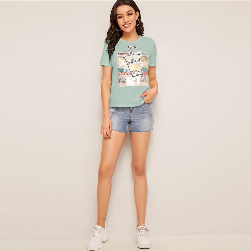 Dotfashion белый топ с блестками и цветными блоками для женщин Летняя Повседневная футболка с коротким рукавом Женская корейская модная футболка