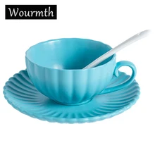 Wourmth Nordic Матовая кофейная чашка и ложки для блюдца Набор бытовой чайной чашки Простой керамический стакан для молока Емкость Европейская посуда