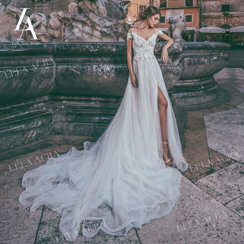 Fashion 3D Flowers Lace Wedding Dress Sweetheart Appliques Beading A-Line Princess Train Lela Acra JK09 Bride Vestido De Noiva |