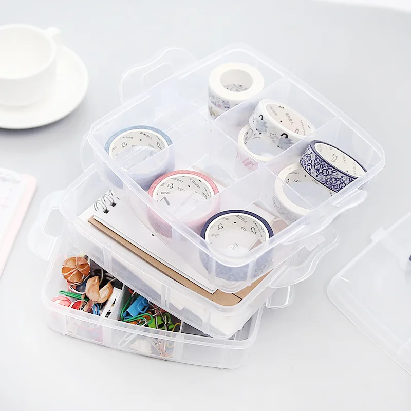 Three-layer Storage Box Transparent Storage Box For Tape Washi Tape Sticker Sundries Pens Diary Stationery