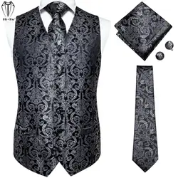 Silk Woven Single Breasted Mens Suit Vests Necktie Hanky Cufflinks Set Novelty Slim Fit Male Sleeveless Waistcoats Jacket Formal