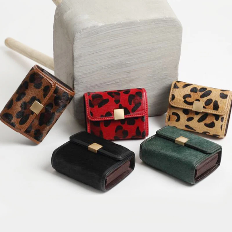 Short Wallet Coin Purse Clutches Brown Female AIMIYOUNG Women Card-Holder Leopard Horse-Fur