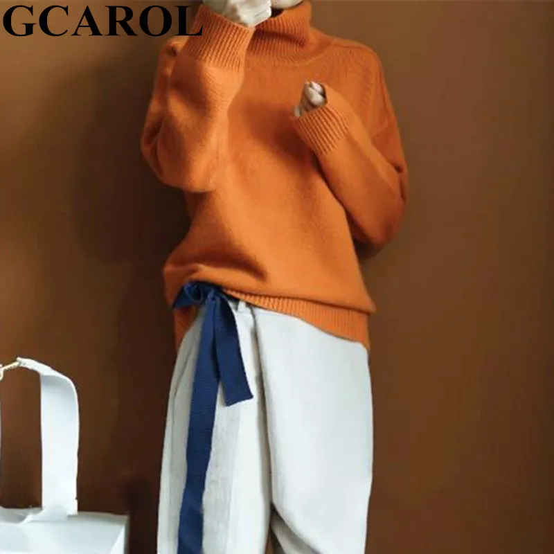 GCAROL, Женский кашемировый свитер с высоким воротом, 30% шерсть, толстый, минималистичный, OL, Джерси, теплый, Повседневный, негабаритный, вязаный джемпер, пуловер