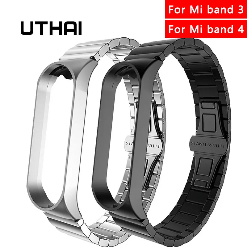 Металлический ремешок UTHAI для xiaomi Mi band 4 браслет из нержавеющей стали наручных