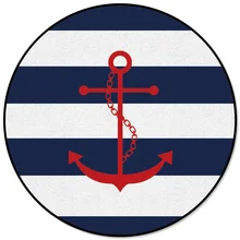 Круглый ковер, простые синие и белые полосы, якорь, кухонные ковры, ковры для ресторана, для улицы, свадьбы, на заказ, вечерние, для девочек, детей