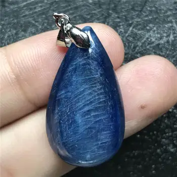 

Top Natural Blue Kyanite Pendant For Woman Lady Man Crystal 31x17x6mm Beads Cat Eye Stone Silver Necklace Pendant Jewelry AAAAA