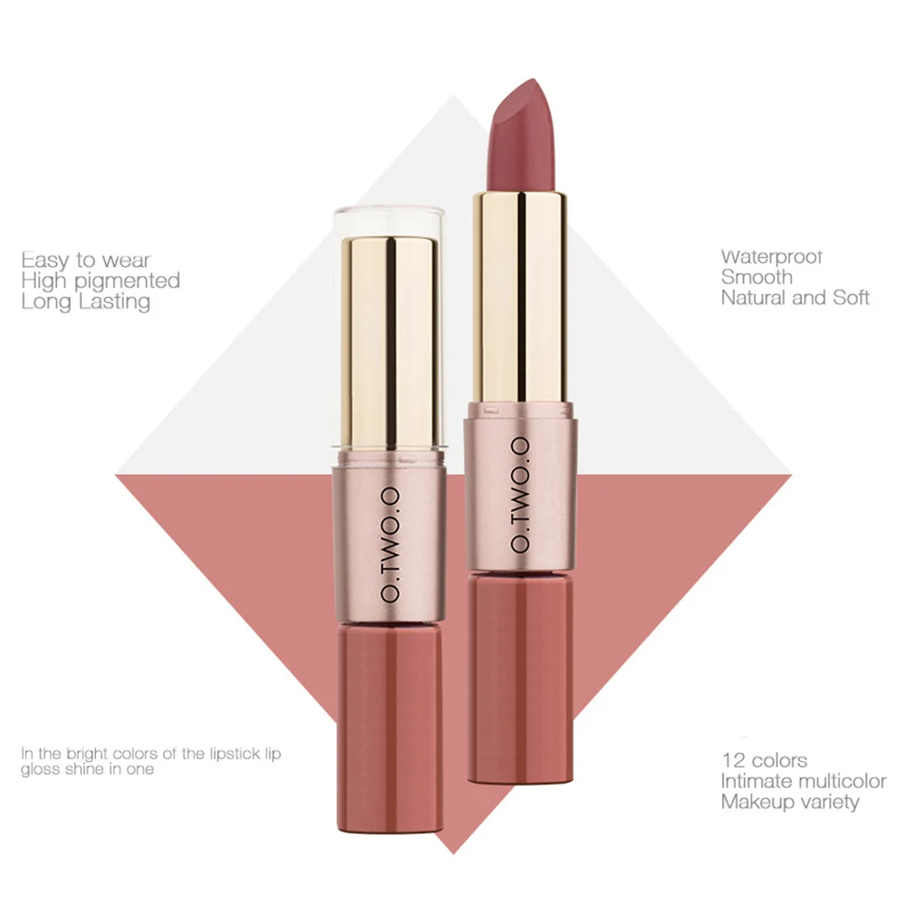 O.TWO.O 12 Colors Lips 2 in 1 Matte Lipstick Lip Gloss Waterproof Long Lasting Non-sticky Makeup Matte Lipstick Moisture Makeup O.TWO.O 12 Colors Lips 2 in 1 Matte Lipstick Lip Gloss Waterproof Long Lasting Non-sticky Makeup Matte Lipstick Moisture Makeup