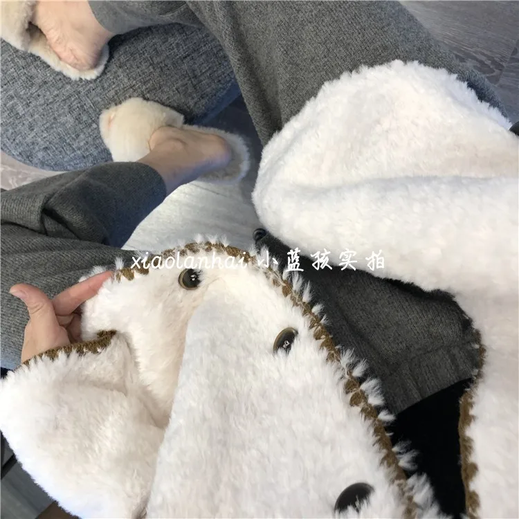 Корейское флисовое модное зимнее женское пальто свободного покроя с отложным воротником, Корейская женская верхняя одежда, куртки