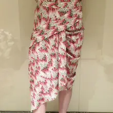 Розовая шелковая Асимметричная юбка миди с принтом, плиссированная Спереди юбка с оборками, высокая талия, неровный подол, модные юбки для женщин, новинка 2019FW