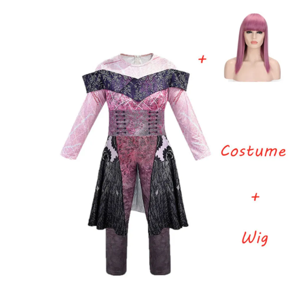 856-wig Лидер продаж, Детский костюм для Хэллоуина с изображением потомков, Maleficent, Bertha, длинный, живой, злой, прямой, фиолетовый, детский карнавальный парик+ одежда - Цвет: 856-wig
