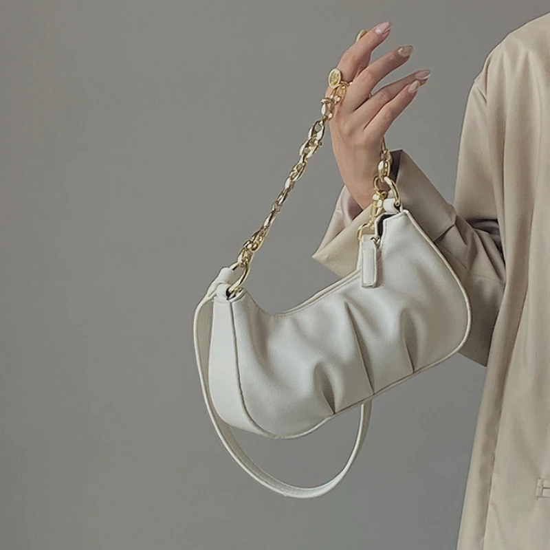 

Fashion Design Women Handbags PU Leather Ladies Chain Crossbody Bags Female Folds Armpit Bag Small Shoulder Bag Clutch Purse
