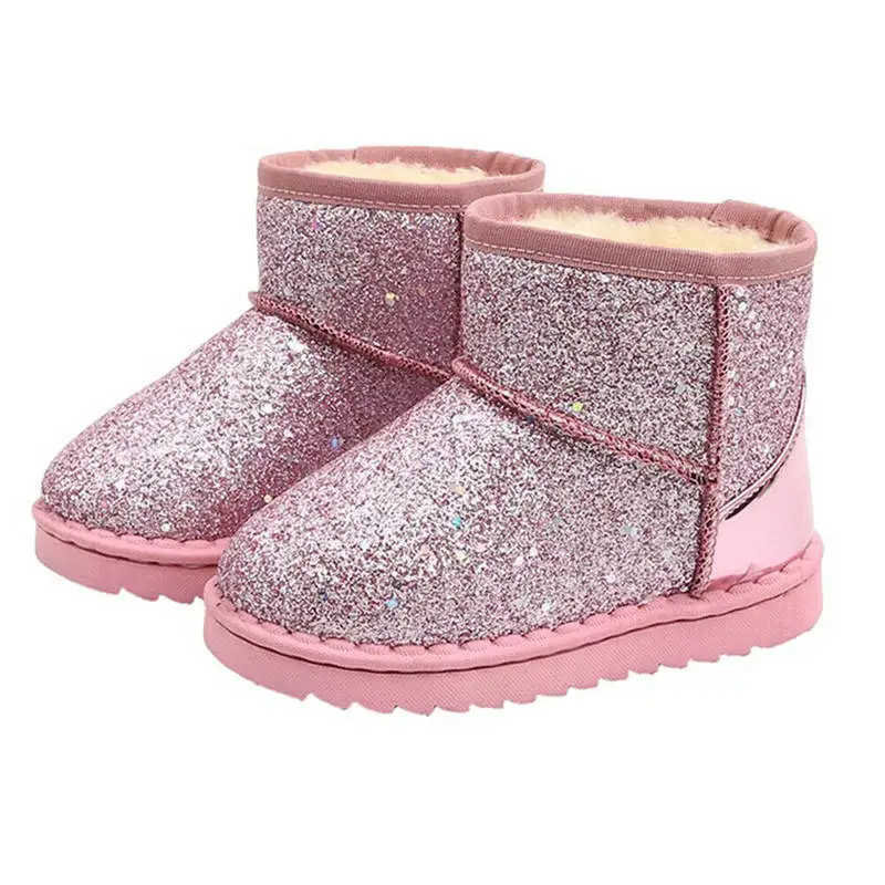 Thickening Warm Non-slip Kids Boots Toddle Girls Thickening Snow Boots Children Non-slip Sequined Cloth Princess Boots - Цвет: ZY00895PK