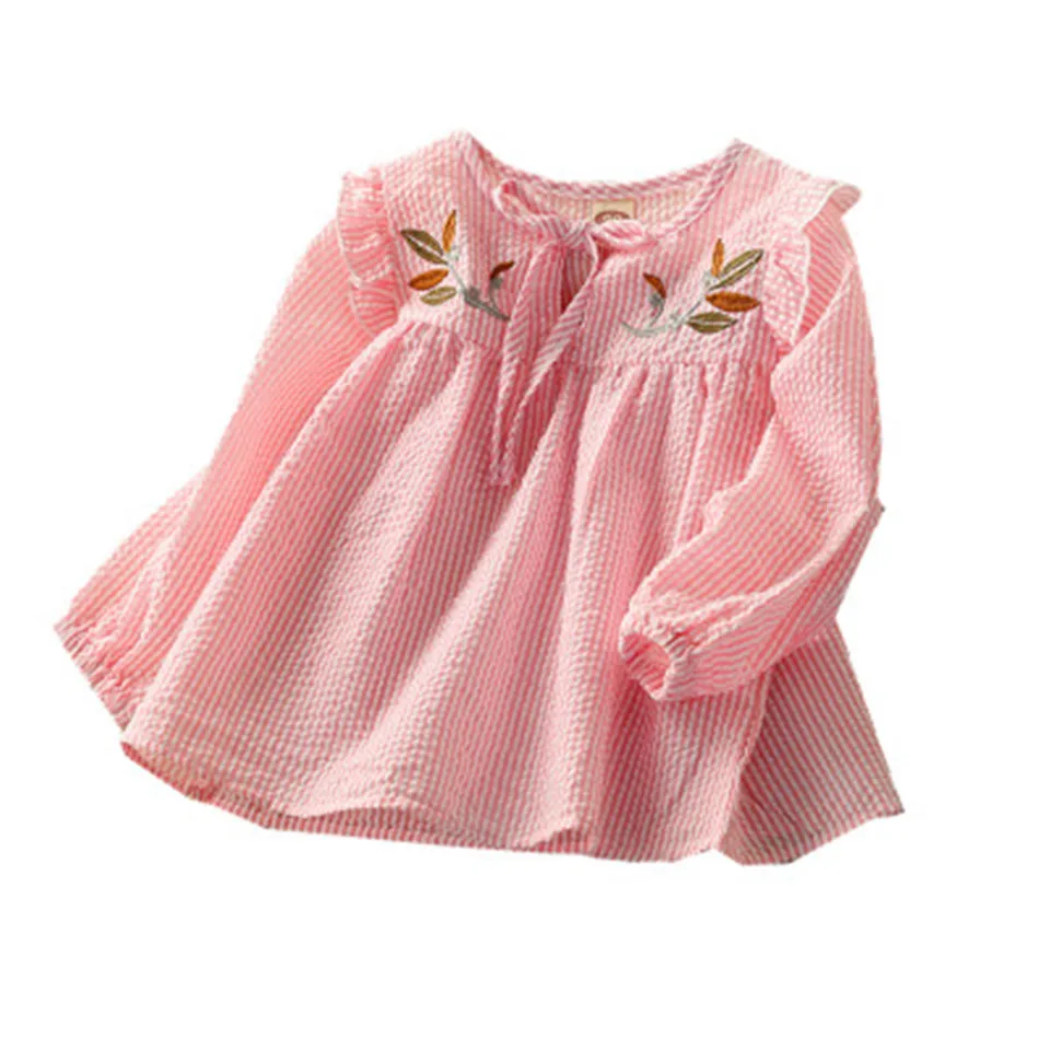 

Spring summer baby girls striped Embroidered shirts kids girl long sleeve bowknot clothes cotton children casual Blouse AA3857