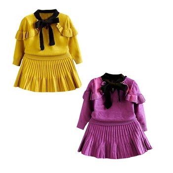 

Autumn Baby Girl Children's Sets Cute Long Sleeve Solid Print Cotton Blouse Sweater Short Skirts Casual Outfits Set