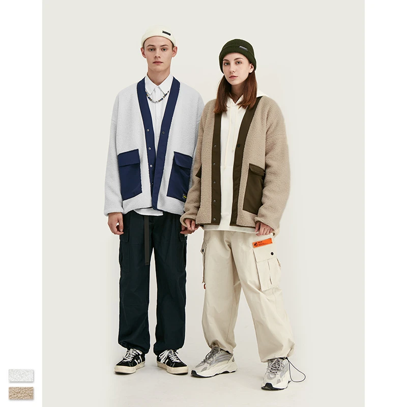 

Cooo Coll Men Women Streetwear Jacket Hip Hop Lamb Velvet Jacket Winter Cardigan Tops Kanye West Pocket Thick Coats