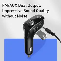 Baseus – transmetteur FM Bluetooth 5.0, Kit mains libres AUX, sans fil, double USB, chargeur de voiture, Radio FM, modulateur, lecteur MP3 