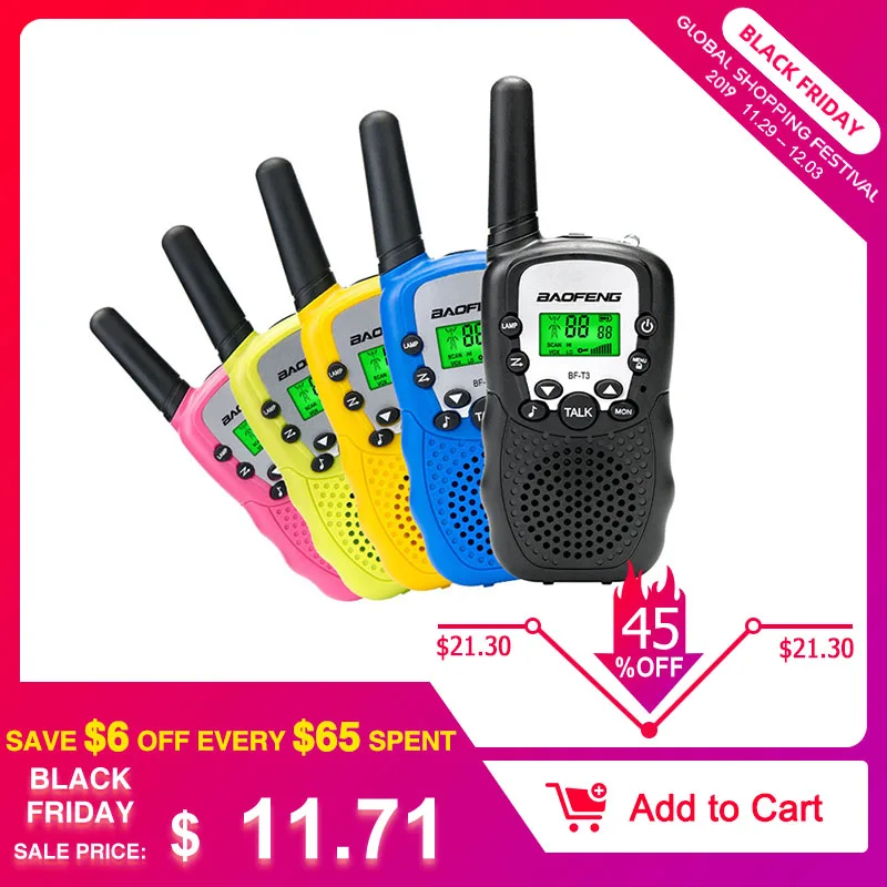 

2Pcs Baofeng BF-T3 UHF462-467MHz 8 Channel Portable Two-Way 10 Call Tones Radio Transceiver for Kid Radio Walkie Talkie