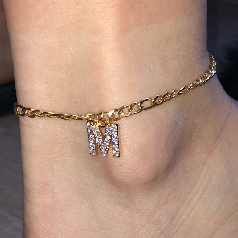 Tiny A-Z Initial Letter Anklets For Women Stainless Steel Gold Color Alphabet Cuban Link Anklet Bracelet Boho Jewelry Gift Bijou silver anklet bracelet ankle chains