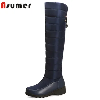 

ASUMER 2020 new arrival knee high boots women zip down winter snow boots warm comfortable casual wedges shoes ladies big size 43