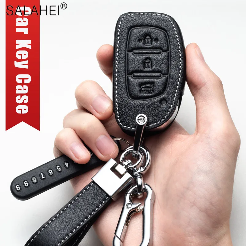 Kaufe Leder-Autoschlüssel-Halter-Hülle für Hyundai i20 i30 IX25