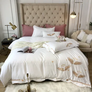 

Ultra Soft Warm Brushed Cotton Premium Bedding set Chic Embroidery Duvet Cover set Bed sheet Pillowcase Queen King size 4Pcs
