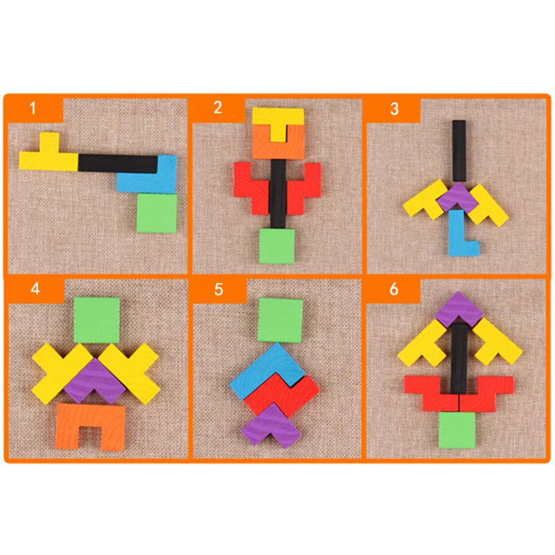 Montessori Educational Wooden Toys for Children Early Learning Math Tangram Brain-Teaser Puzzles Wood Tetris Game Preschool Toy Montessori Educational Wooden Toys for Children Early Learning Math Tangram Brain-Teaser Puzzles Wood Tetris Game Preschool Toy