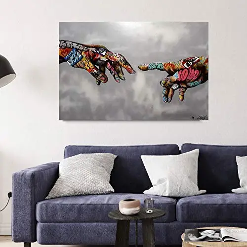 

Fai Cai Art Classic Street Art Graffiti Paintings Canvas Wall Art Adam Hand of God Art Prints Posters Abstract Colorfu