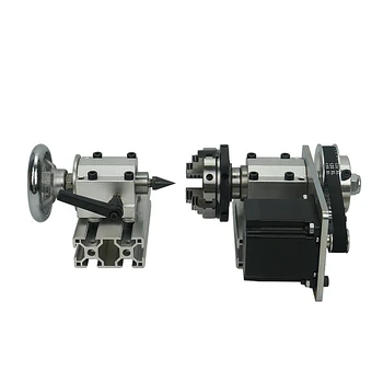 

CNC Machine Tools 65mm Chuck Cast Iron A Axis Rotation Center Height 51MM 3 Claw 4th Axis with Tailstock Thimble