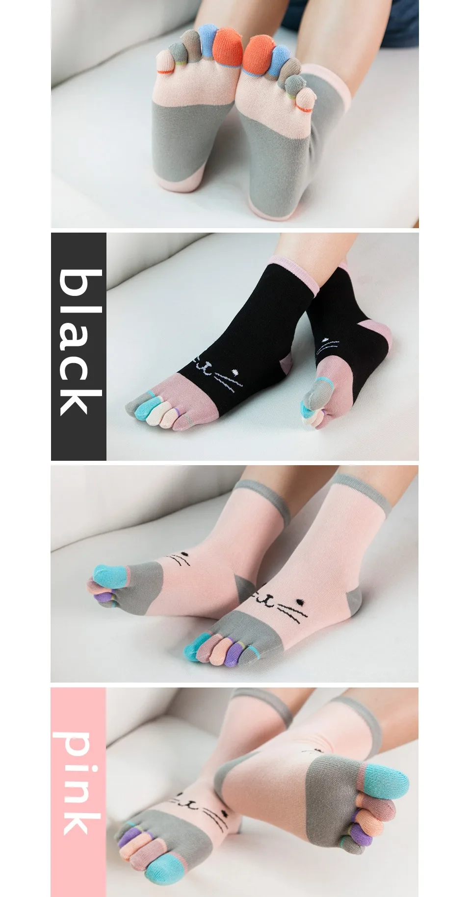 1 Pairs Pure Cotton Women Girl Five Finger Short Socks Colorful Cat Breathable Young Casual Harajuku Socks With Toes Hot Sell smartwool socks women