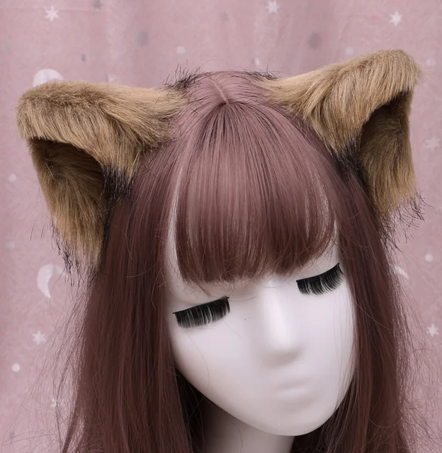 Ears Cosplay Gothic Lolita Cat Ears Cosplay  Chinese Headdress Anime Decor  Gothic Accessories Fox Ears Decor Kawaii Accessories Brown-A