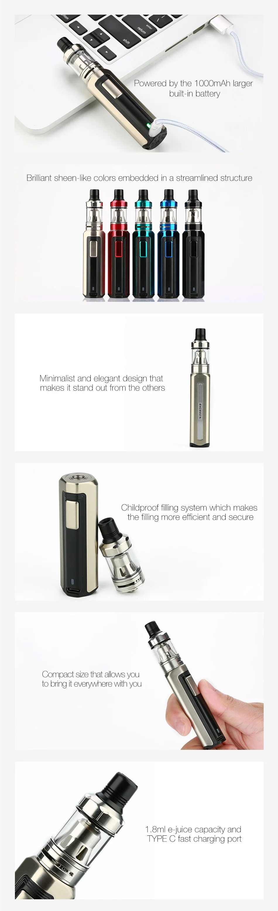 Комплект Joyetech Exceed X Vape Vs 1000mAh Exceed X battery Vape Mod вейп-комплект электронной сигареты Vs Q16 pro/Minifit