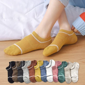 

12 Color Quality 1Pairs Women Stripe Women's Socks Breathable Cotton Skateboard Sock Hot Sale Female Comfortable Ankle Socks Sox