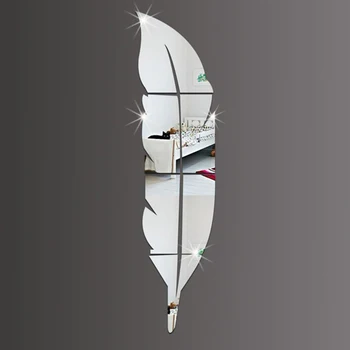 

DIY Acrylic Mirror Silver Modern Style Wall Stickers Feather Mirror
