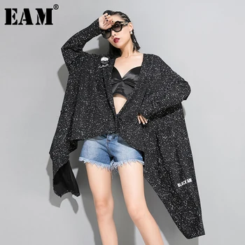 

[EAM] Loose Fit Big Size Oversize Pattern Printed Jacket New V-neck Long Sleeve Women Coat Fashion Tide Spring Autumn 2020 JZ191
