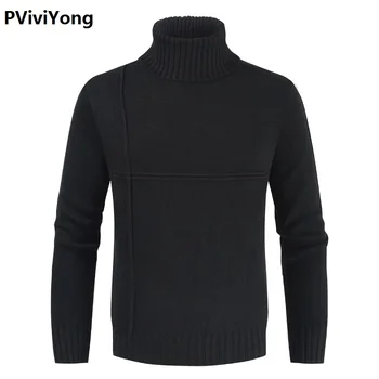 

PViviYong 2019 new arrival winter high quality high collar striped printed sweater men,men's casual slim spliced pullovers 313