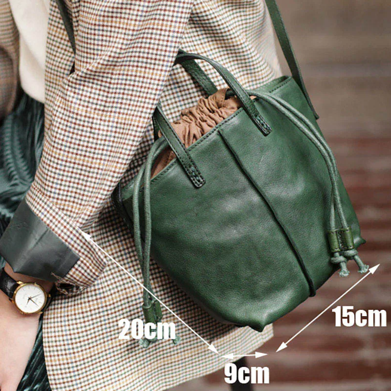 EUMOAN кожаная сумка-мешок, мягкая кожа, Ретро стиль, Национальный стиль, Повседневная сумка, осенняя и зимняя маленькая сумка - Цвет: Зеленый