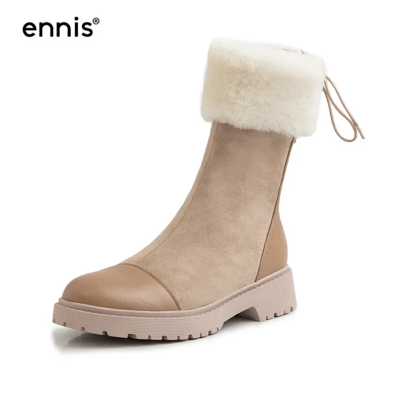 Khaki Plush Inside ENNIS/теплые зимние сапоги; женские зимние сапоги на меху; узкие сапоги из искусственной замши на платформе; обувь из плюша с кружевом сзади; модная кожаная обувь черного цвета; A9372 - Цвет: Khaki Plush Inside