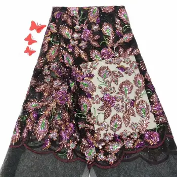 

Hot sale Sequins Net Lace Fabric African Tulle Lace Fabric High Quality Nigerian Sequin Lace Embroidered Wedding Fabric FFD-1031