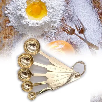 

Household Kitchen Dining Bar Baking Tools Walnut Wooden Handle Copper Plating Measuring Cups Spoon Cake Sugar Tools Set