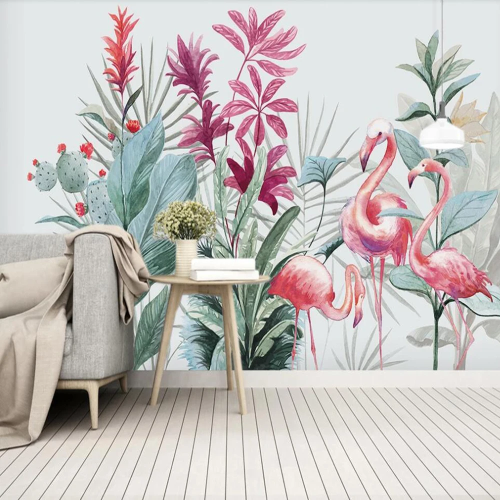 

Drop Shipping Custom Large 3D Wallpaper Mural Nordic Flamingo Banana Leaf Living Room Bedroom Wall Decoration Wallpaper Mural