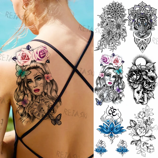 3D Rose Butterfly Fairy Temporary Tattoos For Women Adult 3D Lace Tiger  Lotus Flora Fake Tattoo Water Transfer Tattoo Stickers _ - AliExpress Mobile