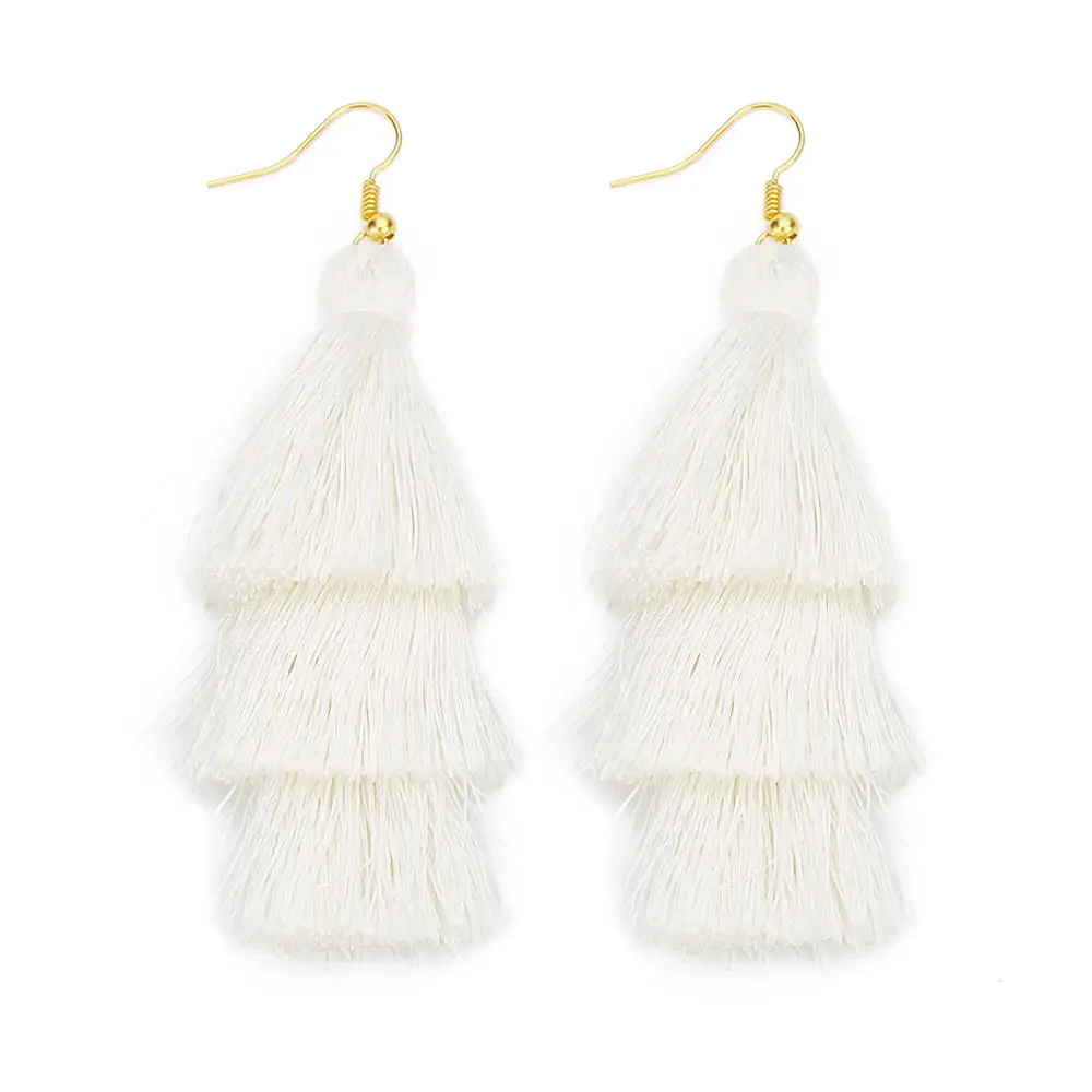 white LOULEUR 3 Слоистые богемные Роскошные массивные Серьги-кисточки Boho модные ювелирные изделия женские длинные висячие серьги - Окраска металла: white