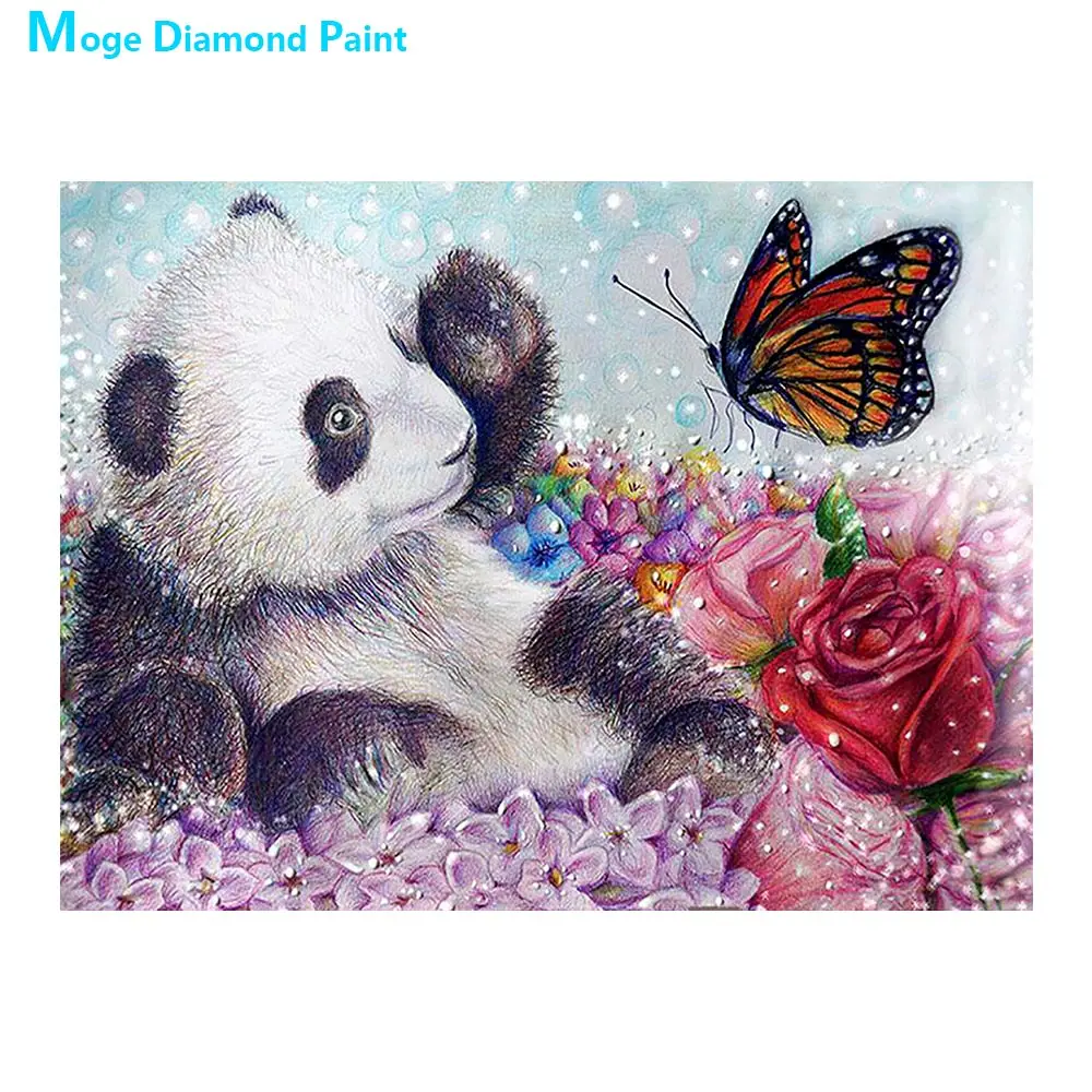 

Lesser panda Butterfly flower Diamond Painting Cartoon Animal Round Full Drill Nouveaute DIY Mosaic Embroidery 5D Cross Stitch