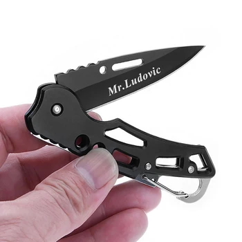 

Free name personalized men knife Kitchen Knife Set with keychain hanger Germany 3cr13 Stainless Steel Chef Knives Black blade