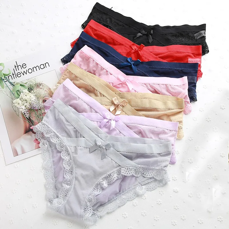 

Sexy Lace Panties Women's Underwear Floral Sheer Lace Briefs Tangas Knickers Airy Soft Low-rise Bowtie Panty