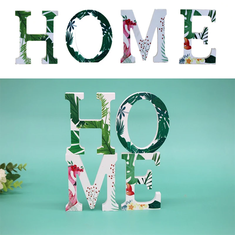1pc Creative 3D Wooden Letters Tropical Plant Pattern Diy Personalised Name Design Art Craft Wedding Birthday Party Home Decor