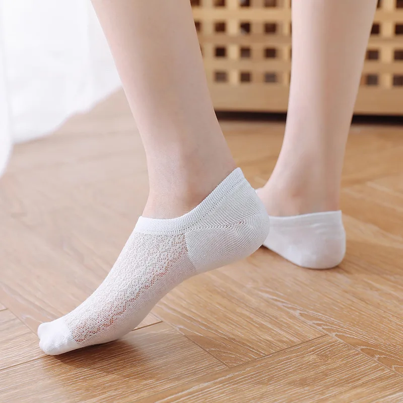 Women's socks 5 pairs Invisible Cotton Anti-slip short mesh summer cool 2021 trends cute no-show ankle Lot fashion socks happy