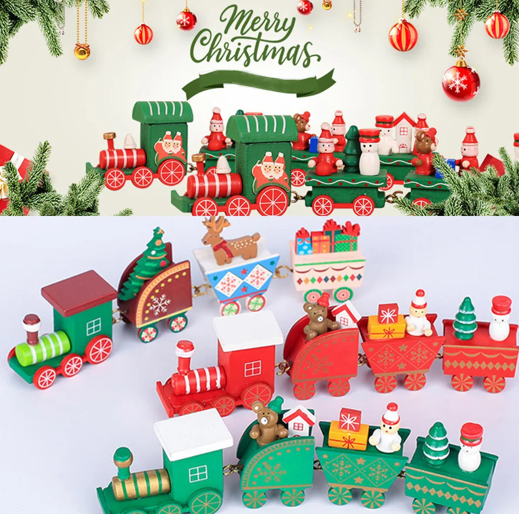 New Christmas Train Painted Wood Christmas Decoration for Home with Santa/bear Xmas kid toys gift ornament navidad new year Gift